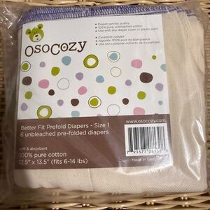 Osocozy Better Fit Unbleached Prefold Diapers Size 1 package of 6